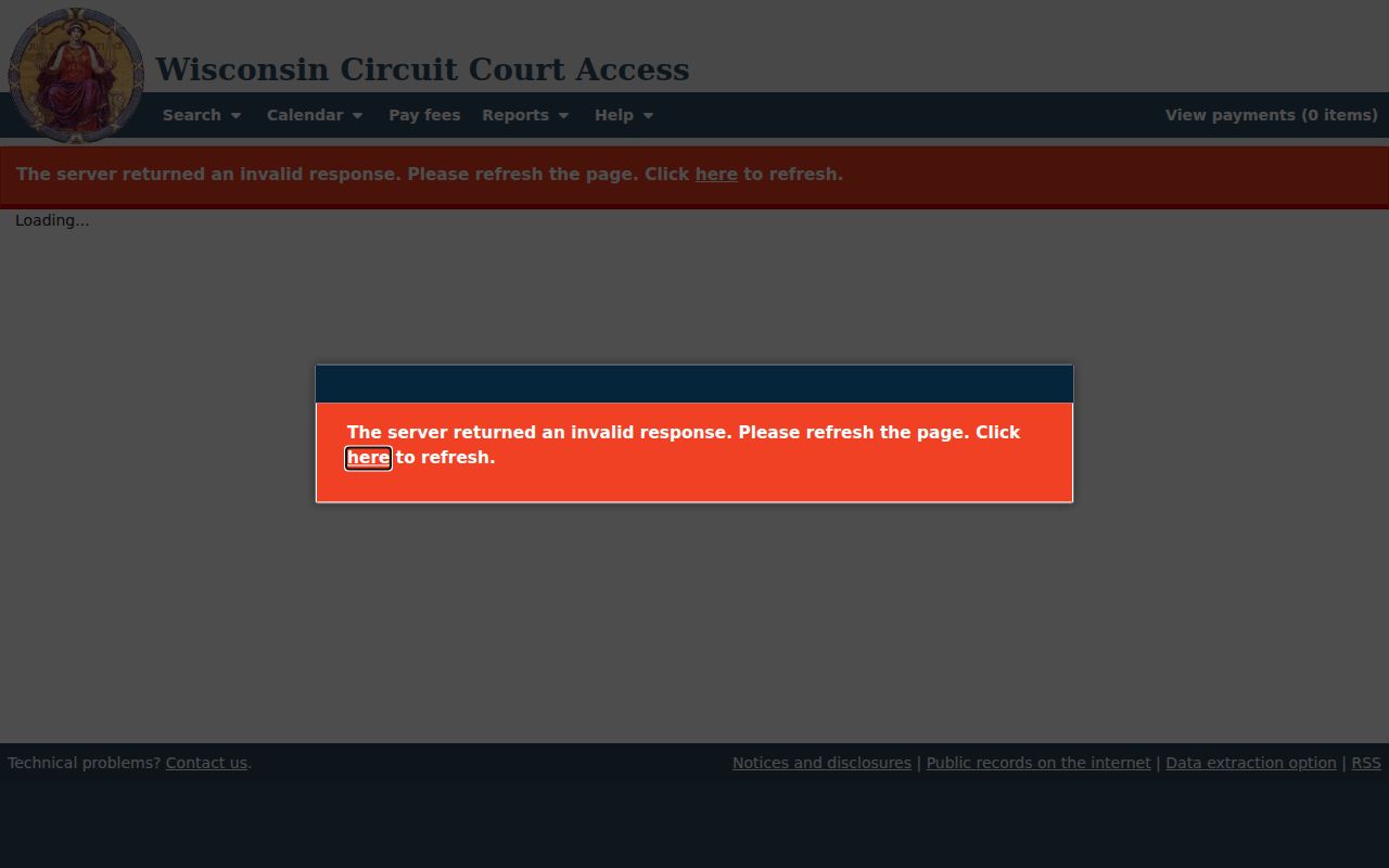 Dodge County docket search case-detail route without a private identifier