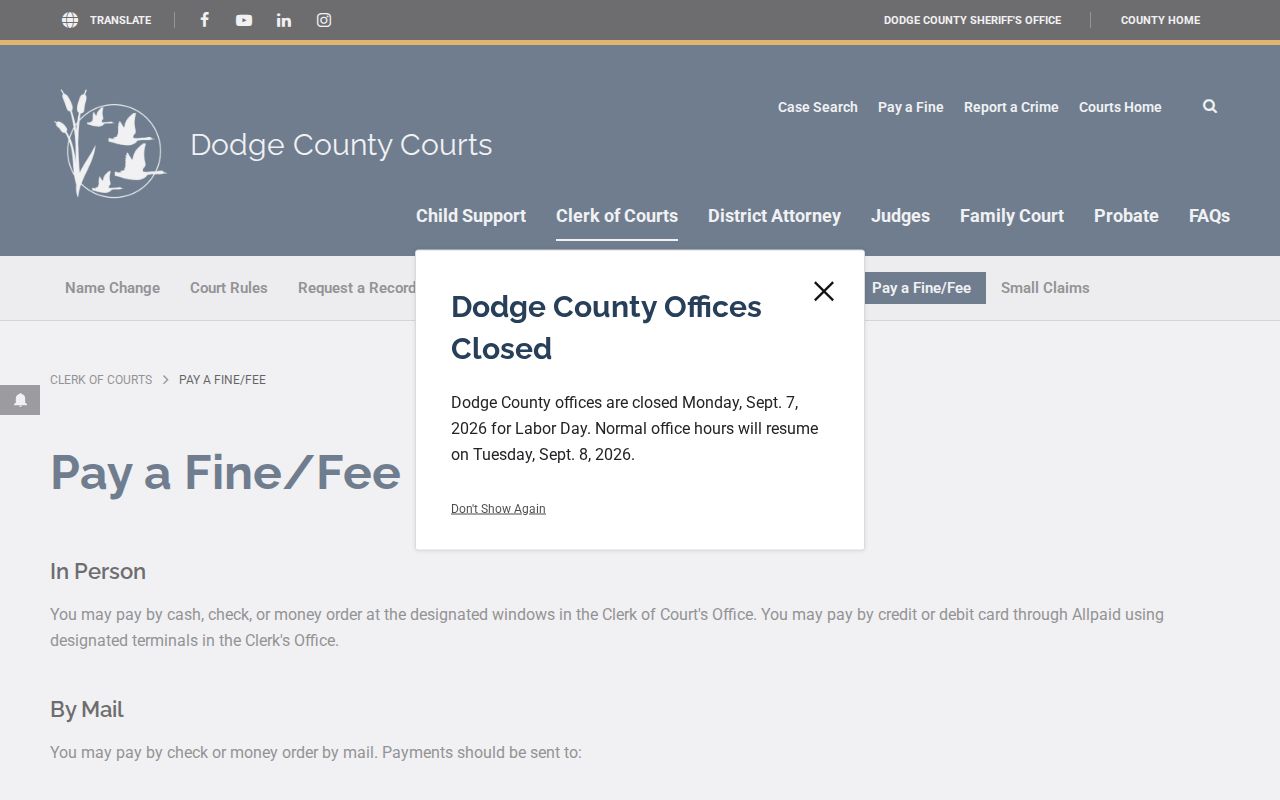 Dodge County traffic court citation payment instructions