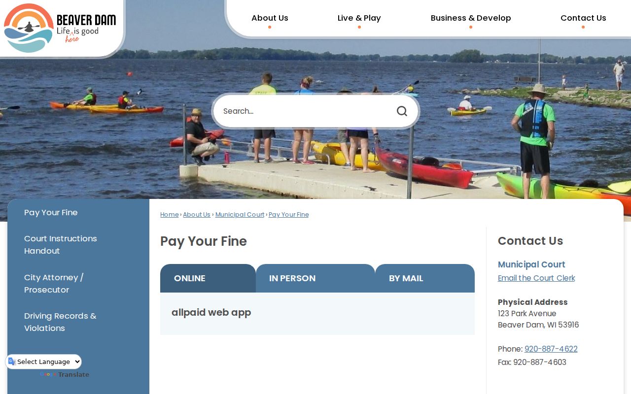 Beaver Dam court records and official fine payment routes