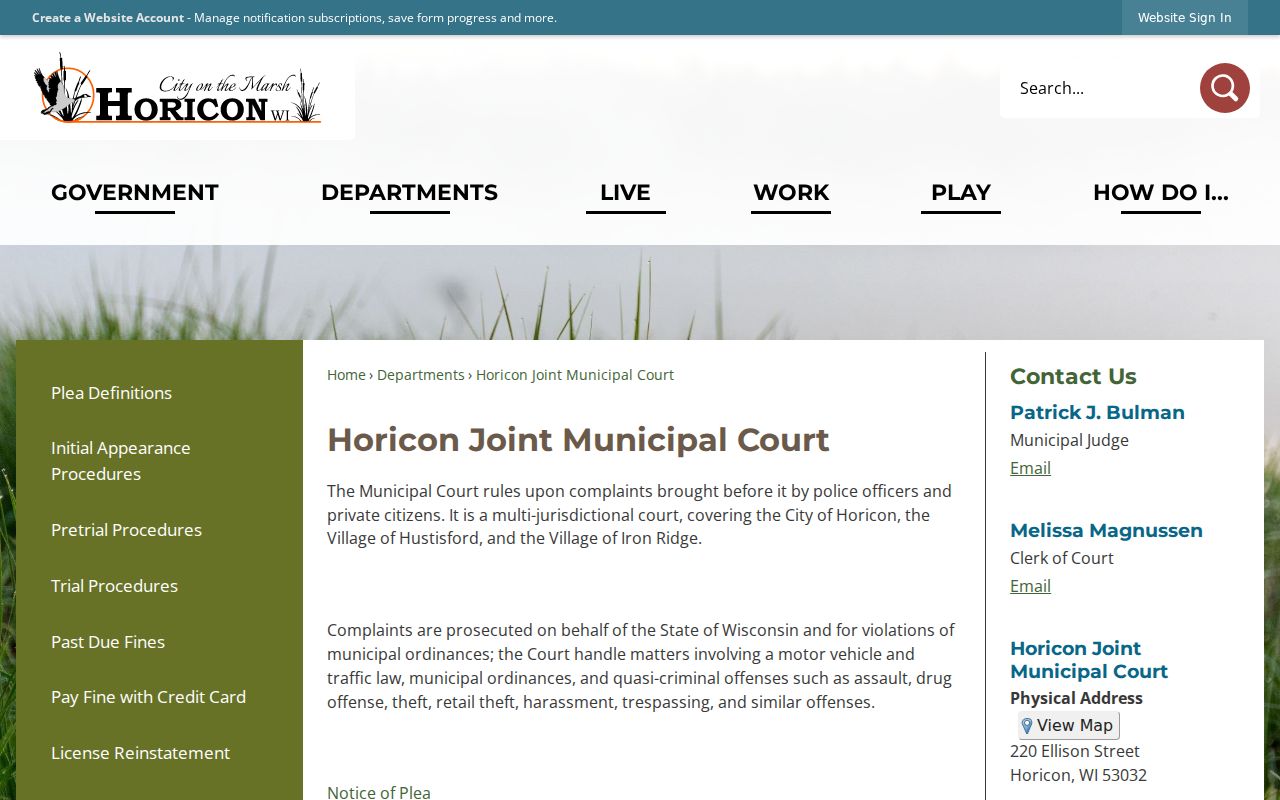 Horicon court records portal for the joint municipal court