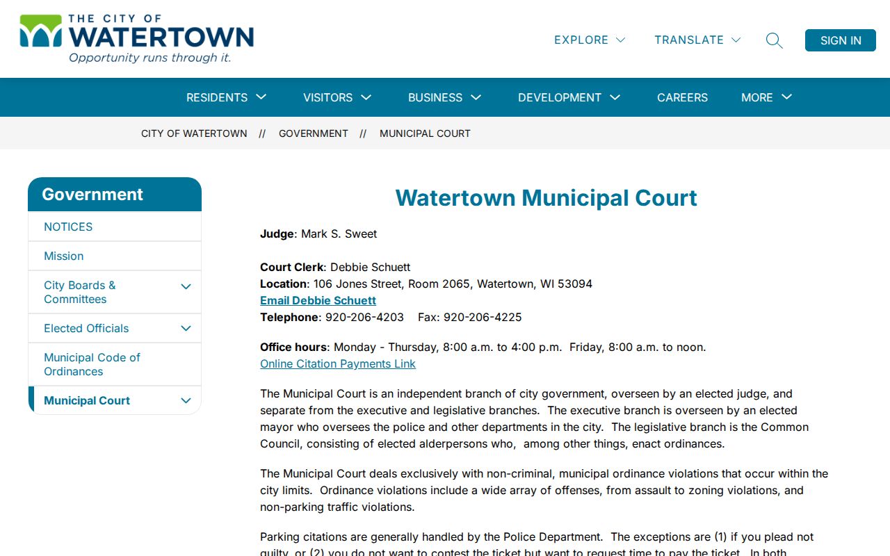 Watertown court records and Municipal Court information