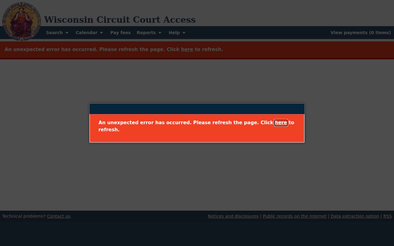 Dodge County court schedule selector and date controls