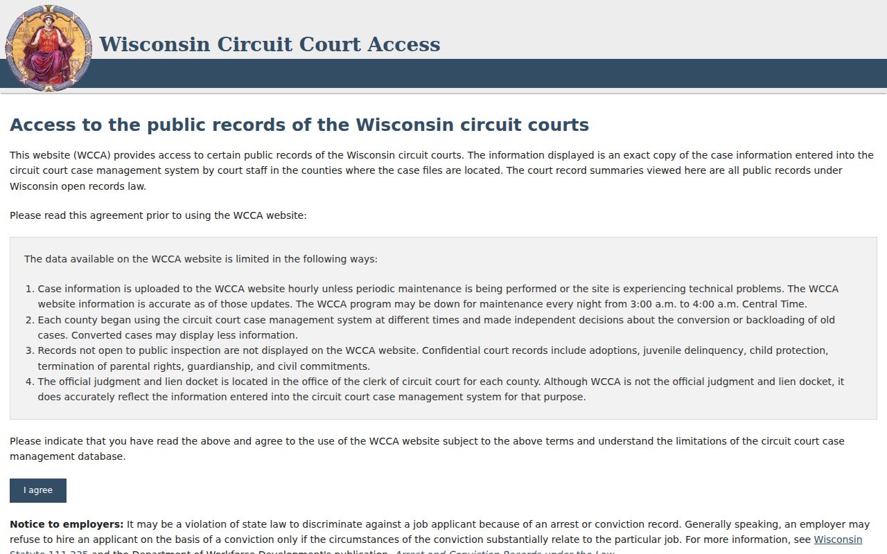 Dodge County court docket search interface in WCCA